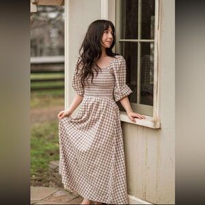 Neuflora Hartselle Brown Gingham Maxi Dress Size Medium